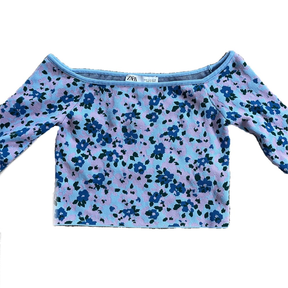 Zara Long Sleeve Off the Shoulder Floral Top